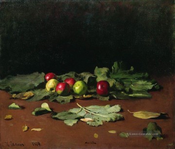 Äpfel und Blätter 1879 Ilya Repin Stillleben Impressionismus Ölgemälde